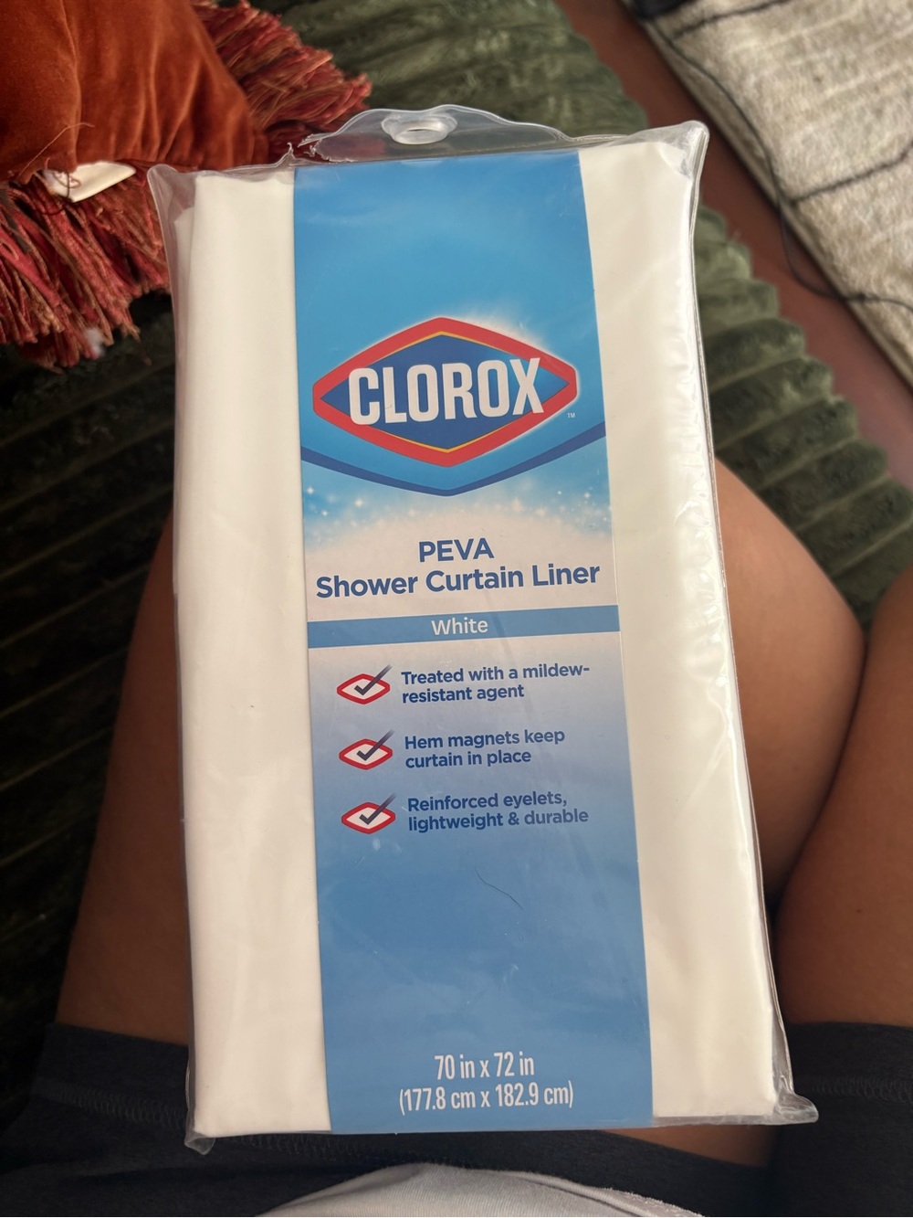 Clorox White PEVA Shower Curtain Liner with Blue Label